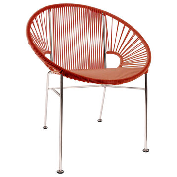 Concha Indoor/Outdoor Handmade Dining Chair, Red Weave, Chrome Frame