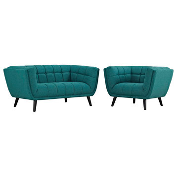 Bestow 2-Piece Upholstered Fabric Loveseat and Armchair Set, Teal