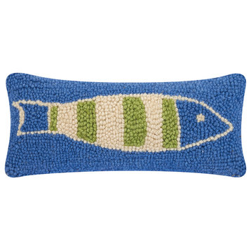 Blue Green Picket Fish Hook Pillow