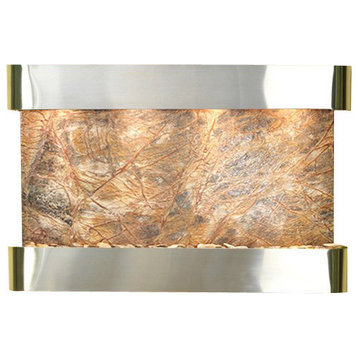 Sunrise Springs Wall Fountain, Stainless Steel, Rainforest Brown Marble, Round F