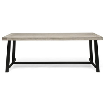 Beau Outdoor Eight Seater Wooden Dining Table, Light Gray Finish, Black Finish