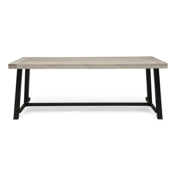 Beau Outdoor Eight Seater Wooden Dining Table, Light Gray Finish, Black Finish