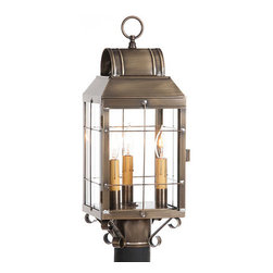 Saving Shepherd - Handcrafted Outdoor Post Lantern, Weathered Brass - Post Lights