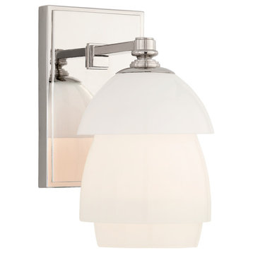 Whitman Small Sconce in Polished Nickel with White Glass Shade
