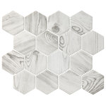 Emser Tile - Echo White 10"x12" Glass Mosaic Tile, Set of 14 - Echo portrays a dynamic union of shape,pattern,and sustainability. Hexagon and herringbone mosaic tilesarecrafted entirely of recycled white, gray, and brown glass.Finished with high-definition inkjets of wood grain and Calacattamarble patterns, the glass mosaic series is ideal for kitchen and bath surfaces.