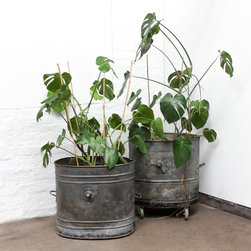 Khes Pair of Reclaimed Vintage Steel Industrial Chic Wheelbarrow Planters - Indoor Pots & Planters