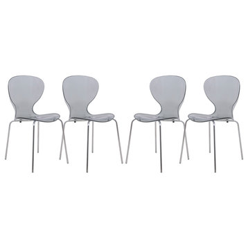 LeisureMod Oyster Modern Dinin Side Chair With Chrome Legs, Set of 4, Black