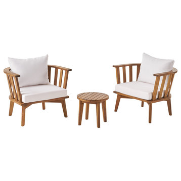 Murray Outdoor Acacia Wood 2 Seater Club Chairs and Side Table Set