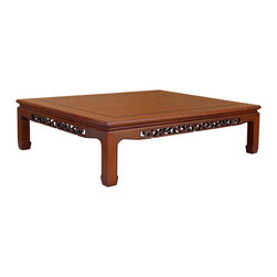 Chinese Oriental Large Rectangular Huali Rosewood Low Coffee Table - Coffee Tables