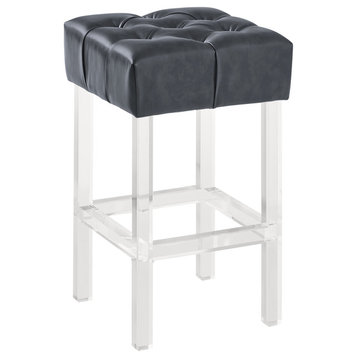 Ava 26" Counter Stool, Gray Faux Leather With Acrylic Legs