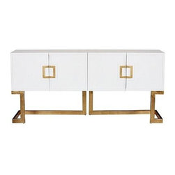 Braxton White Lacquer Media Console - Brass - Clayton Gray Home - Furniture