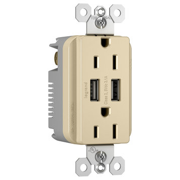 USB Chargers With Duplex 15A Tamper-Resistant Outlets, Ivory