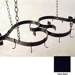 35" X 16" French Scroll Hanging Pot Rack with 12 Hooks & Chain - Satin Black - Pot Racks And Accessories