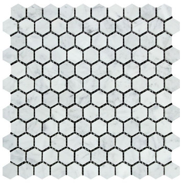 Carrara Italian Marble Hexagon Mosaic, 1 X 1 Polished, 10 sq.ft.