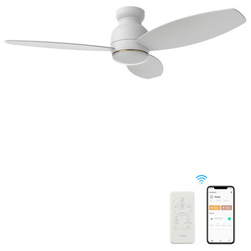CARRO Low Profile Flush Ceiling Fan with Remote and Dim LED Light, White, 48"