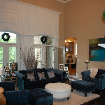 Living Room with Stone Two-Sided Fireplace