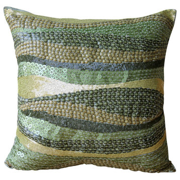 Green 3D Sequins Ombre 16"x16" Silk Pillows Cover, Eco Friendly