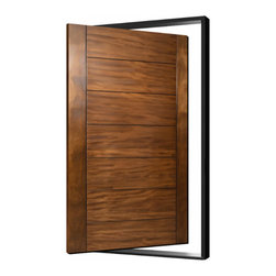 SULCUS-PIVOT: PRE-HUNG WITH PIVOT HINGE, METAL FRAME & SILL - EXTERIOR GRADE MULTI HORIZONTAL PLANK WOOD DOOR W/ VERTICAL STILES (1-3/4") - Interior Doors
