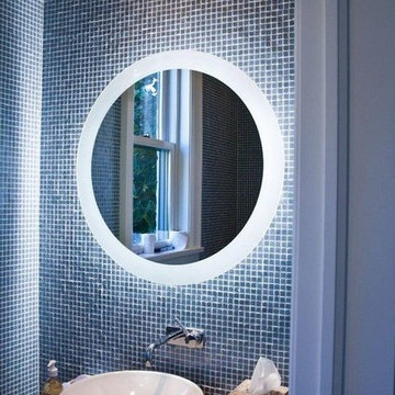 Dainolite 30" 2 Light 50 Watt Round Inside Illuminated Mirror in Silver/White