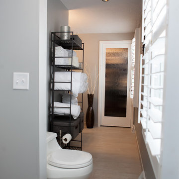 Master bath with enlarged shower and espresso bamboo vanity