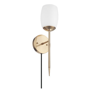 Novogratz x Globe Raoul 1-Light Matte Brass Plug-In/Hardwire Wall Sconce