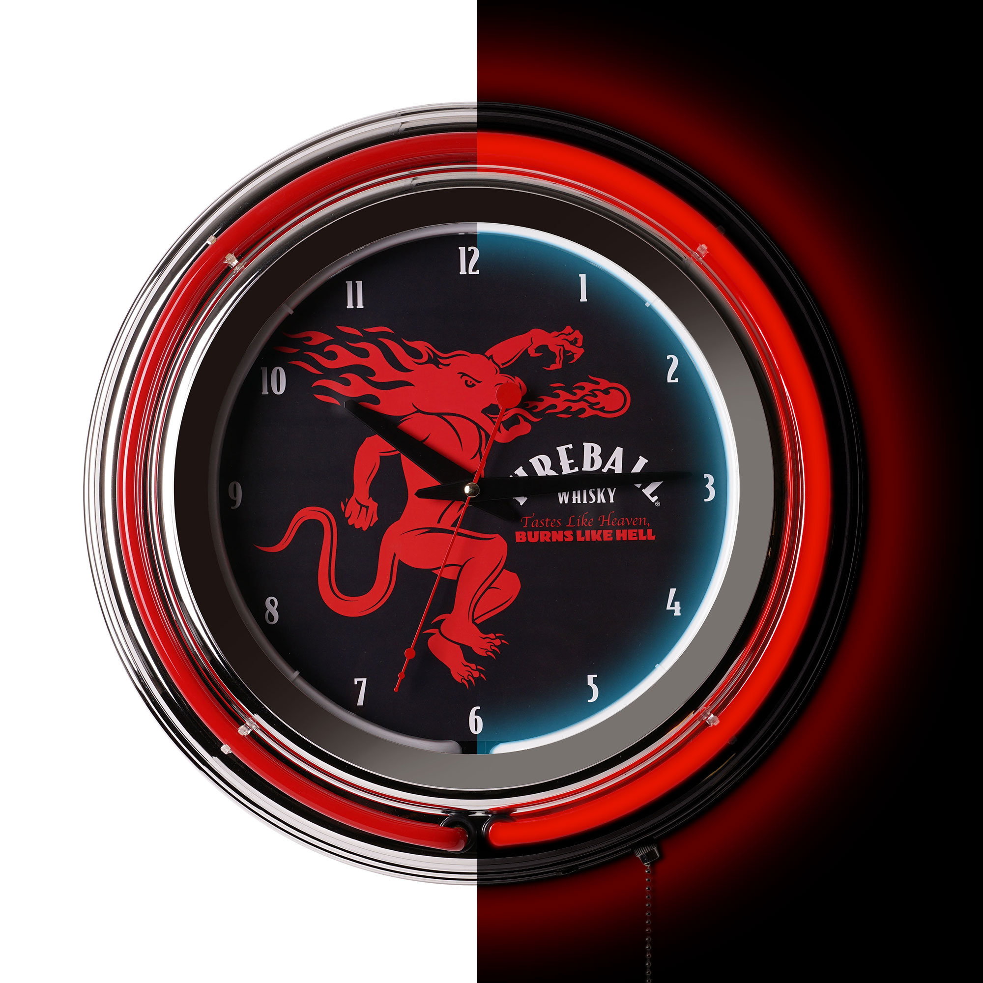 Fireball Retro Round Neon Wall Analog Clock with Pull Chain, 14.5 ...