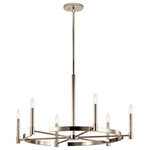 Kichler - Tolani 6-Light Contemporary Chandelier in Polished Nickel - Modern elegance is simple. The Tolaniâ„¢ 6 light chandelier embodies this truth with its delicately ribbed center column and simple gaps in the wagon wheel. It elevates the familiar to the modern, as its Polished Nickel finish illuminates without exaggeration.  This light requires 6 , 60.0 W Watt Bulbs (Not Included) UL Certified.