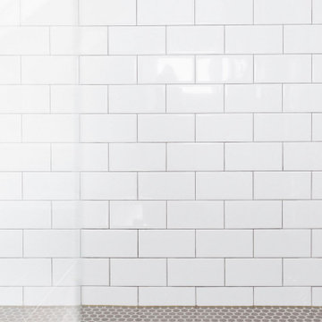 White Subway Tile Gray Grout Master Bathroom Design