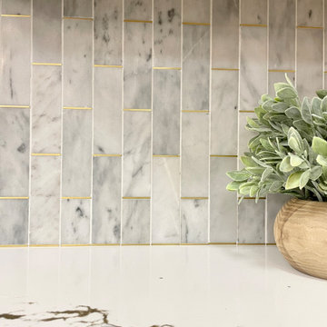 Wynnbrooke White Oak Sand and Linen White Kitchen With Gold Accents