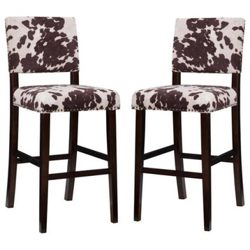 Home Square 2-Piece Furniture 30" Wood Cow Print Bar Stool Set in Brown