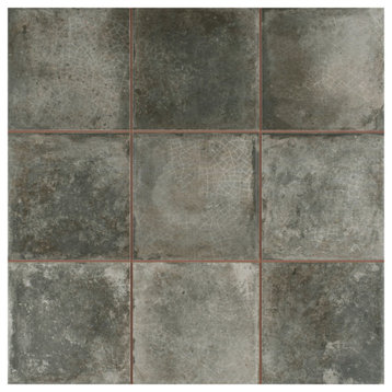 Kings Etna Encaustic Ceramic Floor and Wall Tile, Nero