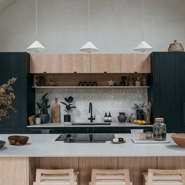 The Black House: Scandi Kitchen with White Quartz Worktops & Island in Surrey