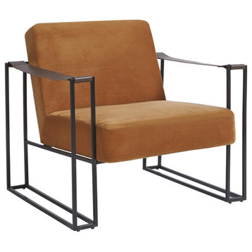 Metal Frame Accent Chair With Padded Seat And Back Orange And Bronze - Saltoro