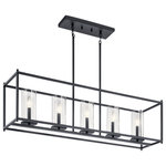 KICHLER - Crosby Black Linear Chandelier 5-Light - Streamlined and simple, the Crosby 5-light linear chandelier in Black delivers clean lines for a contemporary style. The glass shades enhance this minimalistic design.