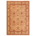 Bareens Designer Rugs - Boho Chic Ziegler Sadie Tan Beige Hand-Knotted Wool Rug - 10'2'' x 13'10'' - Enhance the ambiance of your home with this magnificent Persian-influenced Turkish hand-knotted rug made by skilled artisans capable of creating the most exceptional vegetable dyes and hand-spun wool. This exquisite handmade rug is a one-of-a-kind Peshawar Kafkaz, otherwise identified as Chobi, Chobi Peshawar, Oushak, or Ziegler rug. These handmade rugs are crafted in Pakistan utilizing superior-quality wool imported from Australia, New Zealand, and Korea in two types of weaves: the Persian weave and the Mori weave. This rug is meticulously crafted by hand using the finest natural vegetable dyes extracted from local plants. The artisans use a blend of hand-spun local and fine merino wool, resulting in a rug with a compelling texture, higher lanolin content, and longer staple. The artisans occasionally incorporate natural or artificial silk into the pile to enhance specific motifs. The finished product is an awe-inspiring execution of flawless design and an understated palette that exudes elegance.