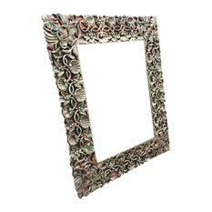 Mogul Interior - Consigned Antique Hand-Carved Hand-Painted Mirror Frame With Cherry Leaf Cluster - Wall Mirrors