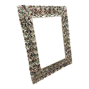 Mogul Interior - Consigned Antique Hand-Carved Hand-Painted Mirror Frame With Cherry Leaf Cluster - Wall Mirrors
