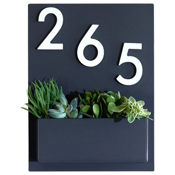 Mid-Century Madness Planter, Grey, Four White Numbers