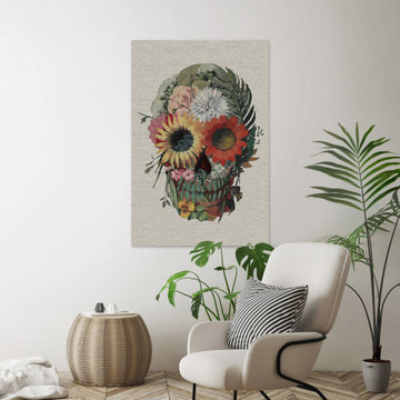 "Floral Skull Face" Painting Print on Wrapped Canvas