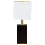 Kahl Wood Decor - Dark Parchment Table Lamp, Lacquered High Gloss, Brass Fixtures, White Linen - Product Description: