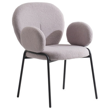 Celestial Boucle Dining Chairs Modern Upholstered with Iron Legs, Grey