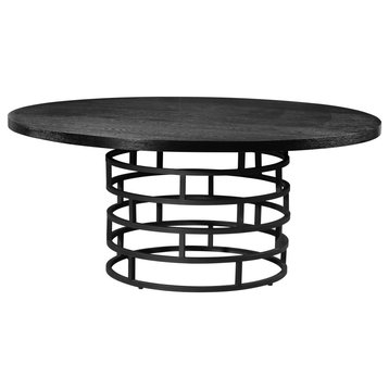 The Silas Dining Table, 72", Industrial, Round, Ebony Oak