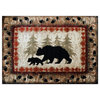 Ursus Collection Rustic Lodge Black Bear and Cub Area Rug with Jute Backing, Brown, 6' X 9'