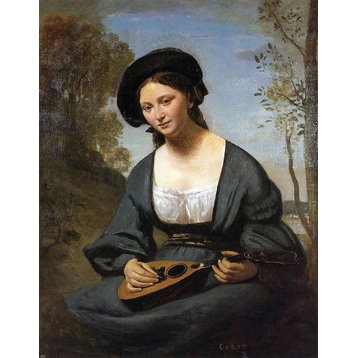 Jean-Baptiste-Camille Corot Woman in a Toque With a Mandolin Wall Decal