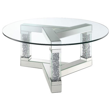 Coaster Octave  Contemporary Glass Square Post Legs Round Coffee Table Silver
