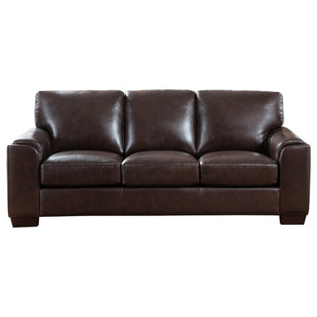 Suzanne Leather Craft Sofa, Dark Brown