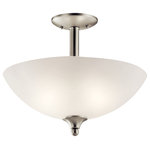 Kichler - Pendant/Semi Flush 2-Light LED, Brushed Nickel - Enjoy the splendor of this Brushed Nickel 2 light LED convertible pendant/ semi flush ceiling light from the refreshing Jolie Collection.  The clean lines are beautifully accented by satin etched glass.  Jolie is the perfect transitional style for a variety of homes.