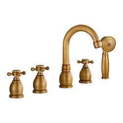Reno 5pcs Bathtub Faucet in Antique Brass Deck Mount Bath Mixer Tap - Bathtub Faucets