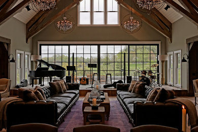 Example of a trendy living room design in New York