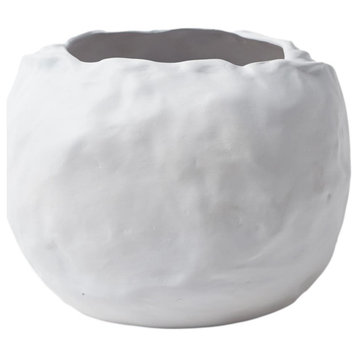Rustic White Ceramic Modern Pinch Pot Vase 6" Free Form Sculpture Designer Italy